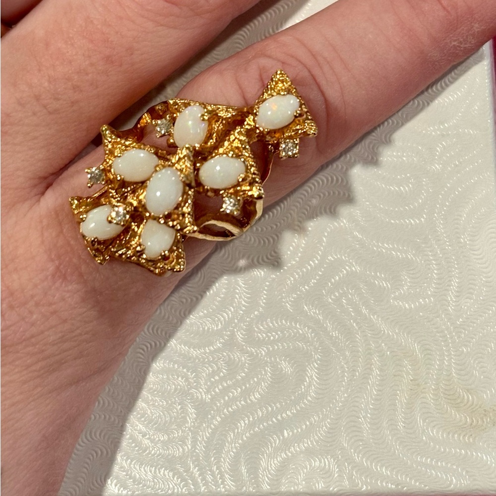 Gold And White Opal Statement Ring - image 3